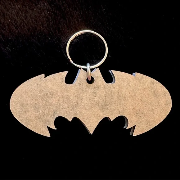Black and Purple Bat / Batman Keychain Glass/Plastic/Wood - Picture 2 of 3